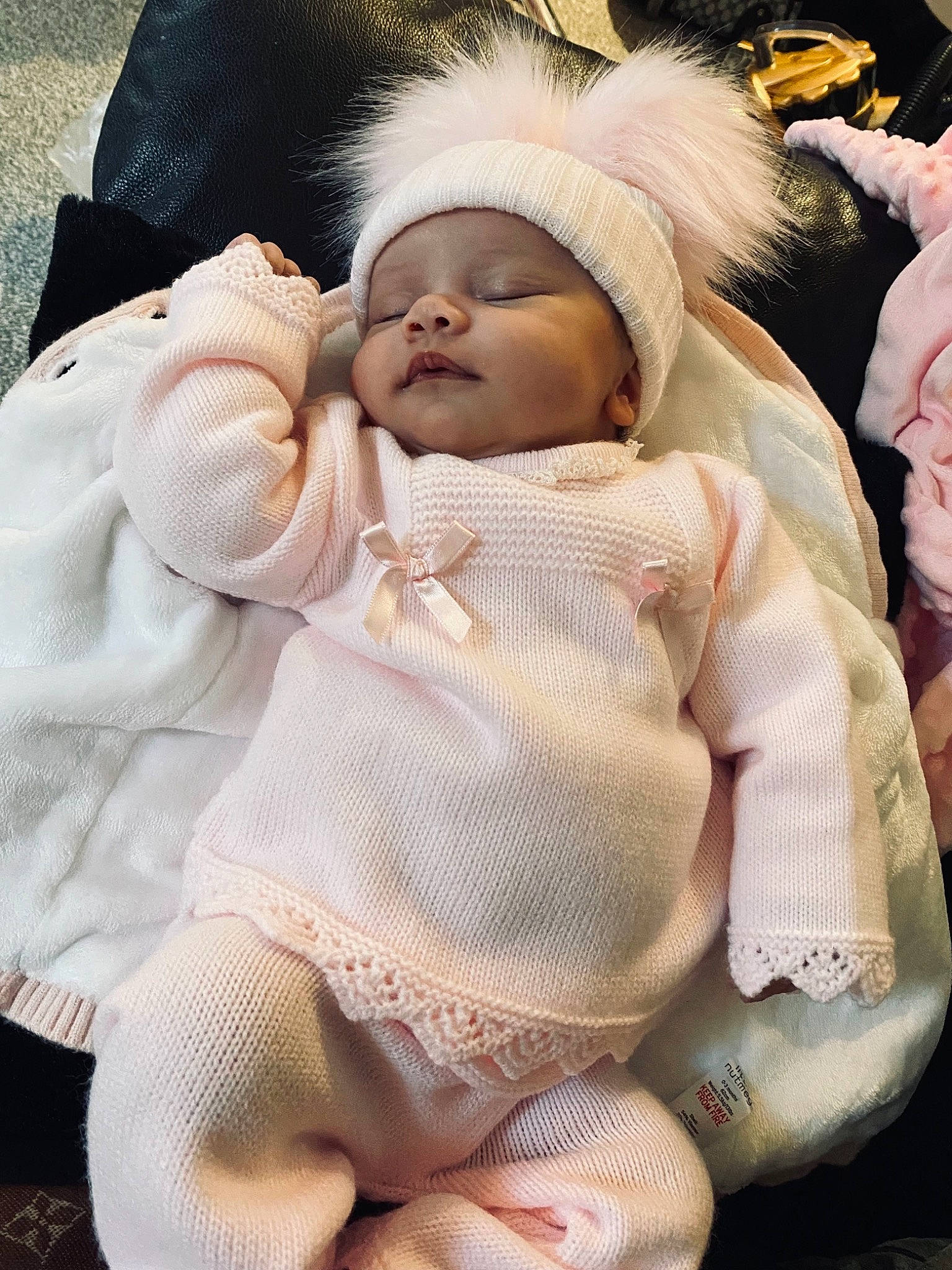 Isla-rose joined the competition — help win amazing prizes! abdomen, baby, baby_toddler_clothing, cheek, chest, child, comfort, event, foot, fur, happy, headwear, human_leg, knee, person, pink, sitting, skin, sleeve, sock