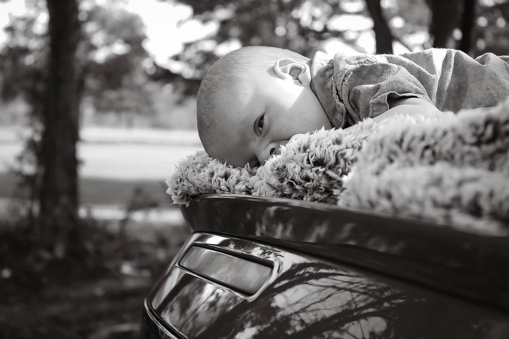 Paxton joined the competition — help win amazing prizes! automotive_tire, baby, black, black_and_white, flash_photography, grass, happy, hood, monochrome, monochrome_photography, motor_vehicle, people_in_nature, person, photograph, plant, style, toddler, tree, vehicle_door, white