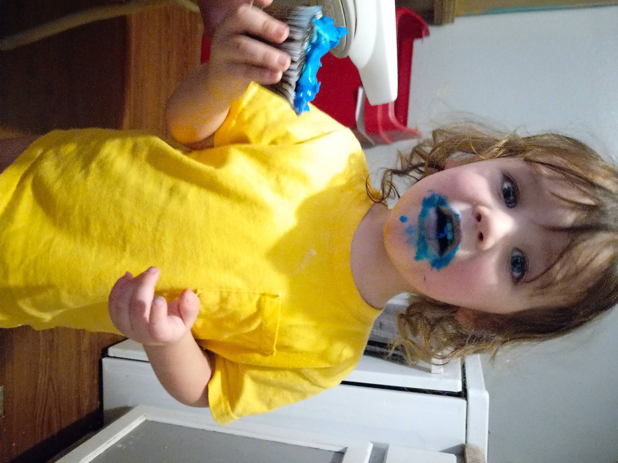 Eli is registered to the contest to win money with this photo: cheek, child, eye, eyelash, fun, gesture, happy, mouth, nail, nose, person, play, room, smile, stuffed_toy, t_shirt, thumb, toddler, vacation