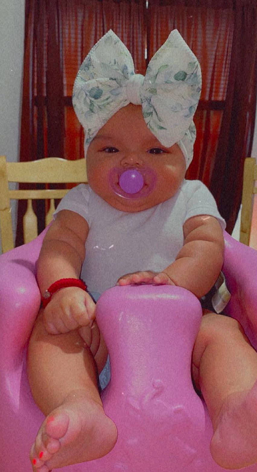 Mariah joined the competition — help win amazing prizes! baby, bathing, cap, cheek, chest, child, curtain, finger, foot, gesture, hat, headgear, headwear, human_body, human_leg, peach, person, pink, plastic, thumb
