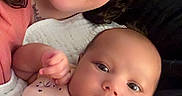 Zaylee joined the competition — help win amazing prizes! woman, baby, smile, portrait, indoor, blanket, clothing, face, person, cute, infant, holding, happy, family, love, skin, head, eyes, closeup, together