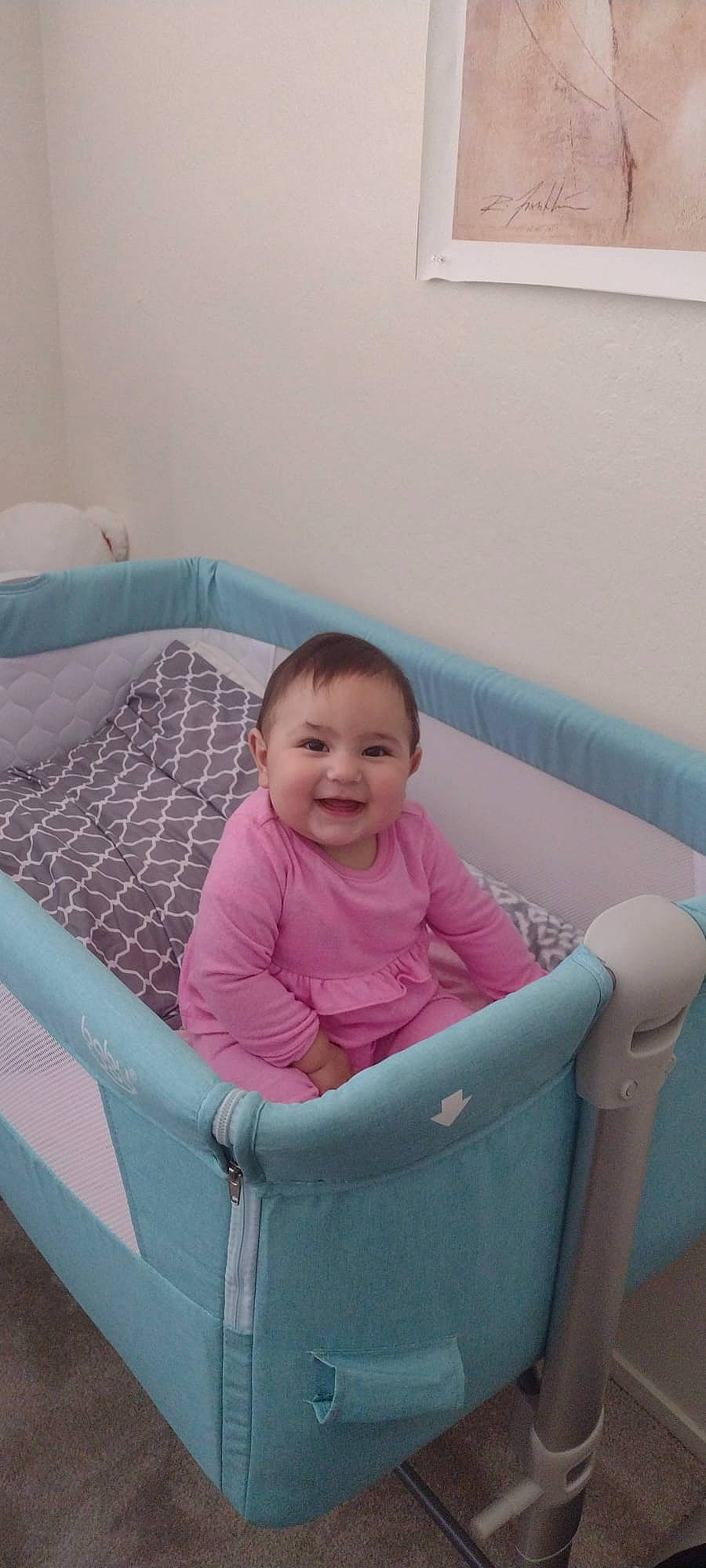 Donna joined the competition — help win amazing prizes! baby, baby_products, baby_toddler_clothing, child, comfort, face, fun, happy, head, joy, leisure, magenta, person, pink, product, room, sitting, smile, toddler, vacation