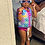 Nova joined the competition — help win amazing prizes! accessories, adult, bed, braided_hair, carpet, casual, child, colorful, cute, fashion, footwear, indoor, life_jacket, person, playful, portrait, rainbow, room, standing, sunglasses