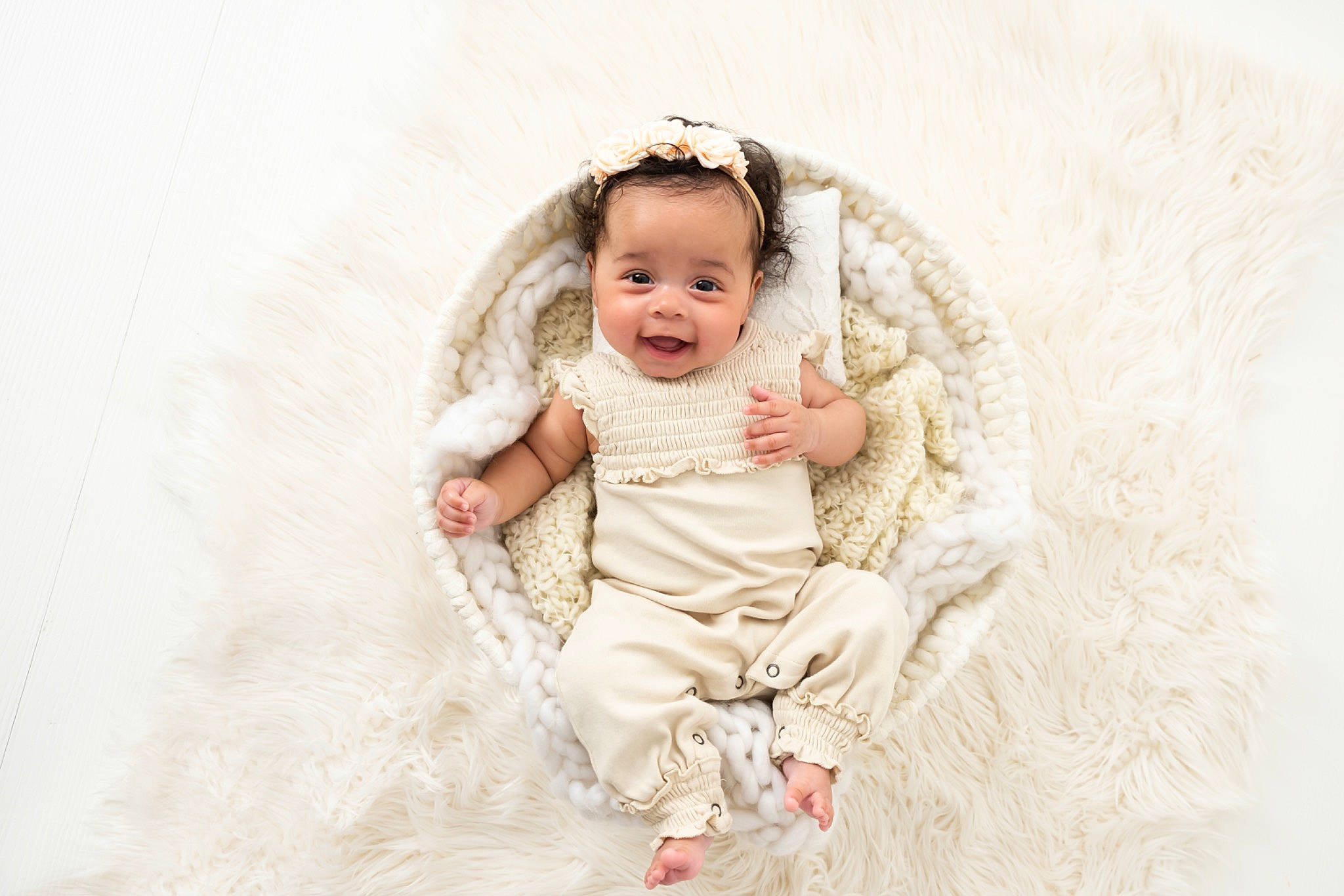 Gabrielle is registered to the contest to win money with this photo: baby, baby_toddler_clothing, dress, embellishment, fashion_accessory, flash_photography, fun, hair_accessory, happy, headband, headpiece, iris, jewellery, linens, pattern, peach, person, sitting, sleeve, smile