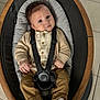 Giuseppe participe au concours pour gagner de l'argent avec cette photo : baby, infant, child, baby_rocker, seatbelt, clothing, shoes, white_sneakers, face, indoor, floor_tiles, wood_frame, comfort, curious_eyes, portrait, casual_wear, sitting, cute, young_child, person
