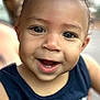 Kohen joined the competition — help win amazing prizes! baby, blurred_background, child, closeup, curly_hair, cute, expression, eyes, face, hair, happy, navy_shirt, outdoor, person, portrait, skin, sleeveless, smiling, teeth, toddler