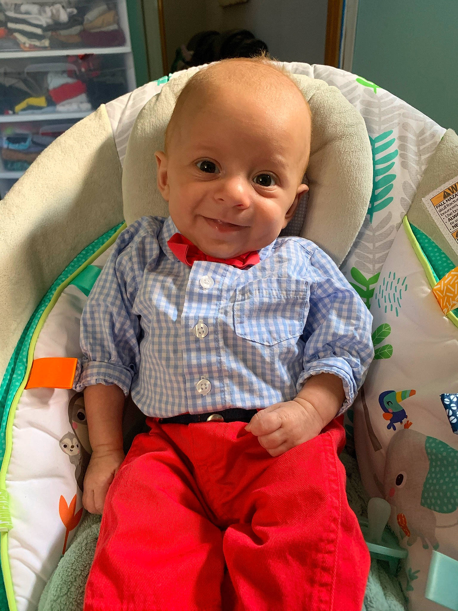 Joaquin joined the competition — help win amazing prizes! baby, baby_products, baby_toddler_clothing, cheek, child, comfort, event, fun, hairstyle, happy, head, joy, lap, pattern, person, room, sitting, skin, sleeve, smile