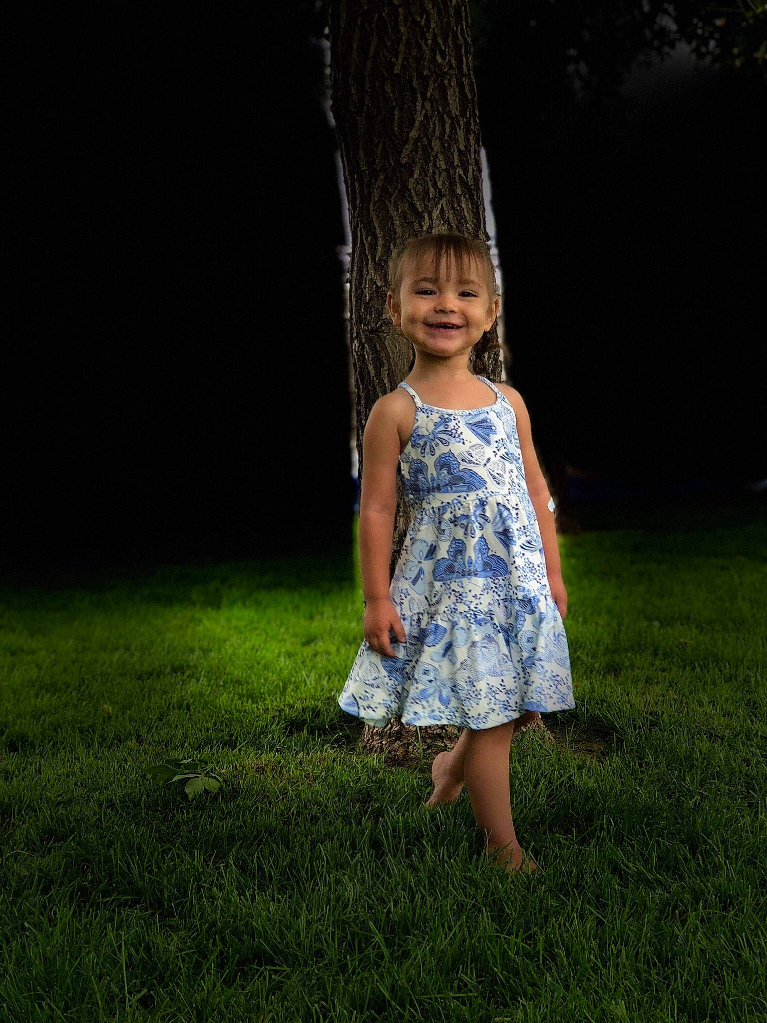 Allyana is registered to the contest to win money with this photo: barefoot, child, dress, grass, grass_family, green, joy, lawn, meadow, person, photography, plant, standing, summer, toddler, tree, vacation