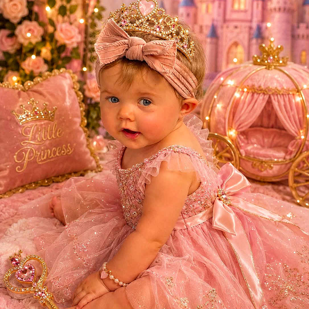 Rowah joined the competition — help win amazing prizes! baby, bracelet, carriage, castle, child, cute, decorations, fairy_tale, headband, indoor, jewelry, pink_dress, pink_rug, portrait, princess, scepter, smiling, soft_lighting, sparkle, tiara