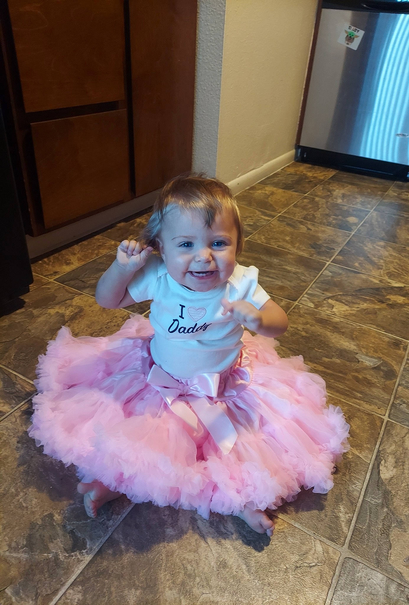 Averiana joined the competition — help win amazing prizes! baby_toddler_clothing, cabinetry, child, door, dress, event, face, floor, flooring, fun, hairstyle, happy, iris, person, pink, purple, ruffle, smile, standing, toddler
