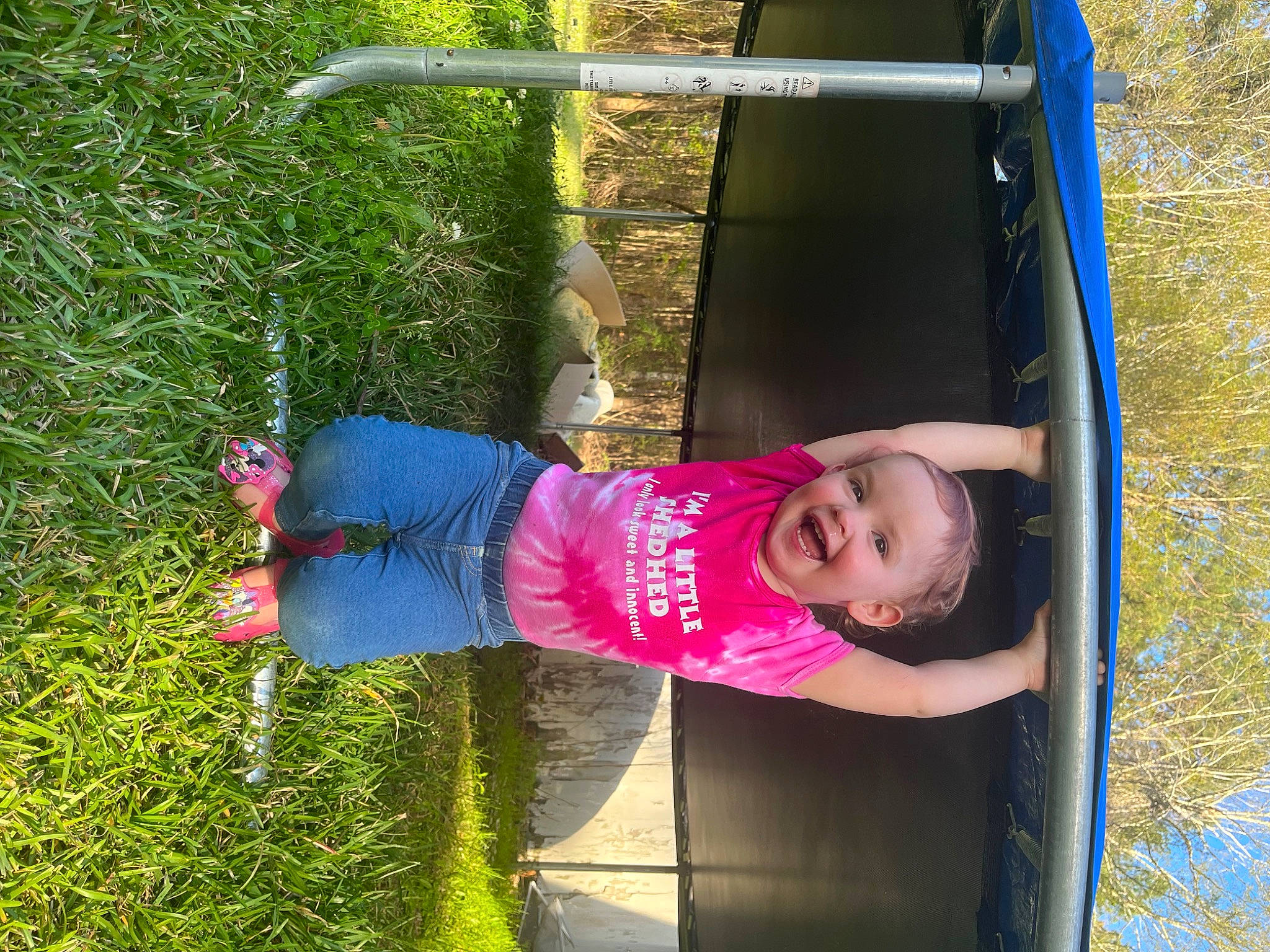 Magnolia is registered to the contest to win money with this photo: baby_toddler_clothing, child, city, fun, grass, happy, joy, leisure, magenta, outdoor_play_equipment, people_in_nature, person, pink, plant, play, recreation, smile, t_shirt, tints_and_shades, toddler