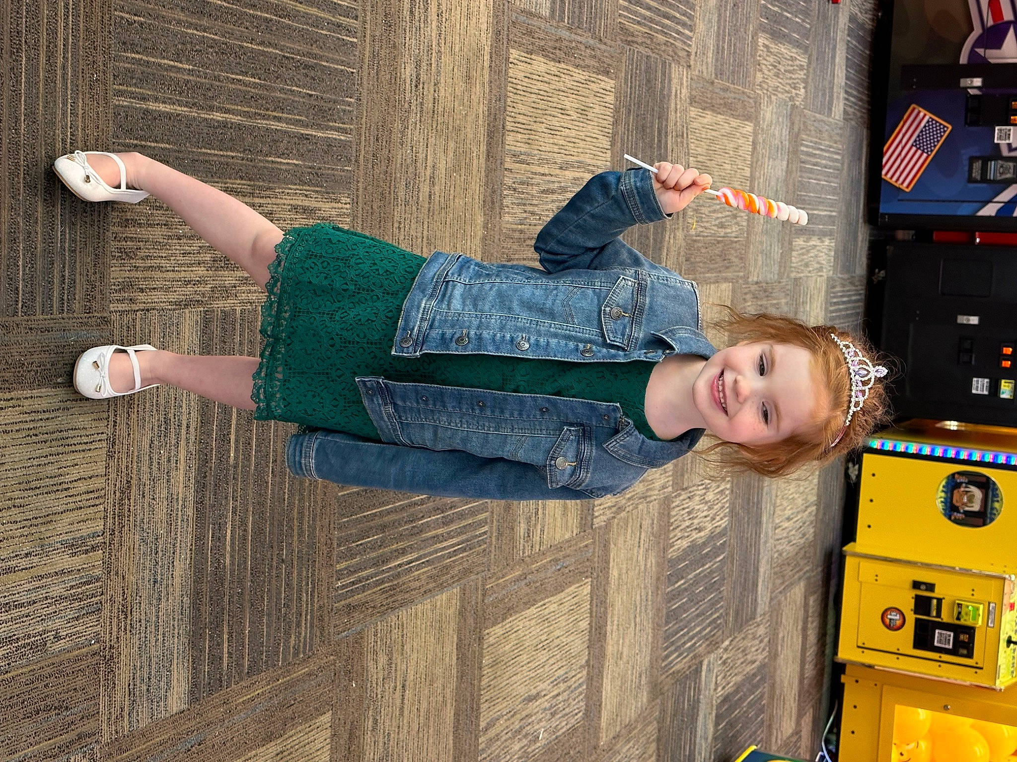 Kinsley joined the competition — help win amazing prizes! art, automotive_exterior, denim, electric_blue, fun, human_leg, joy, knee, leisure, machine, pattern, person, thigh, toddler, waist, wood