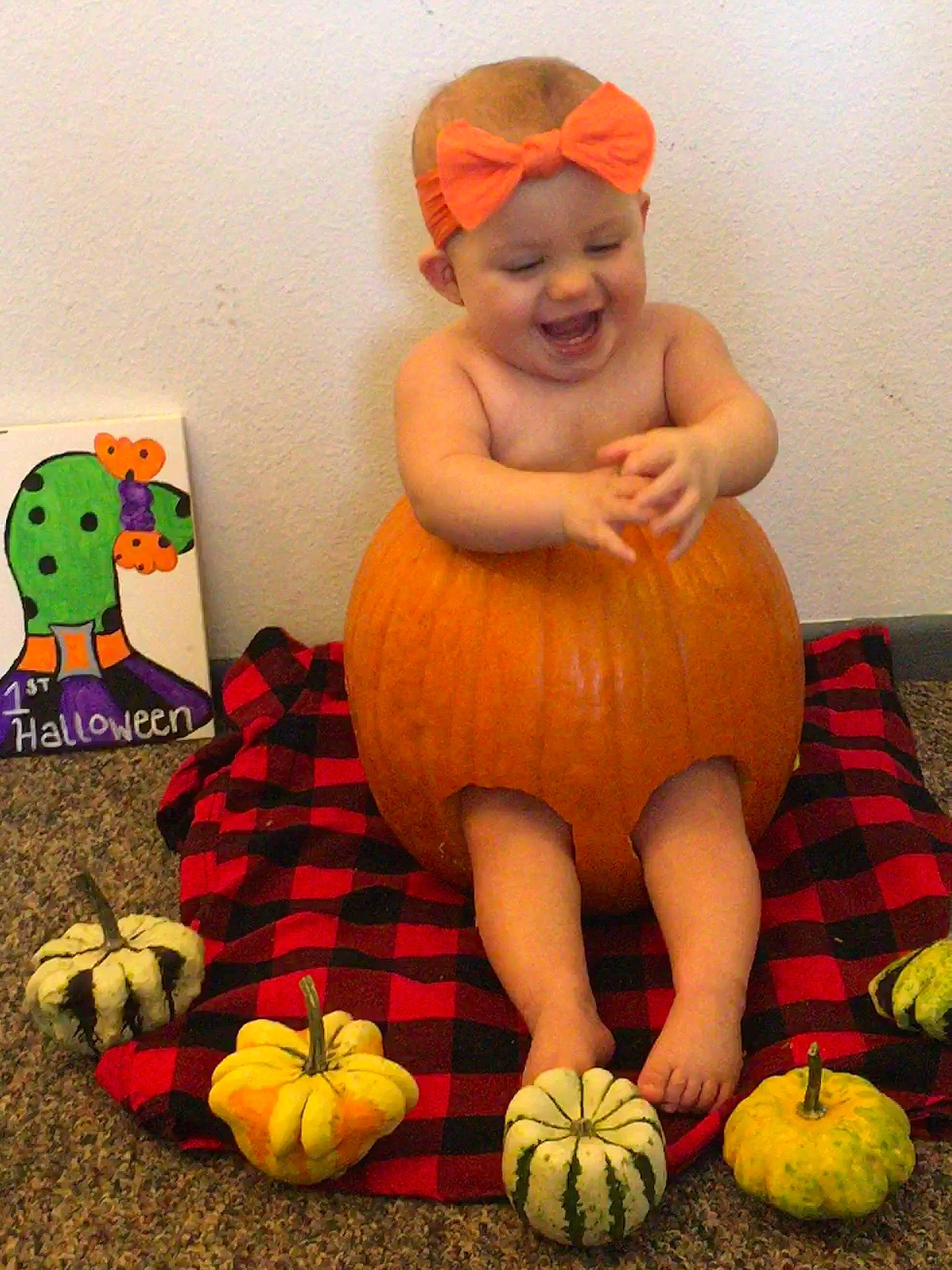 Sawyer joined the competition — help win amazing prizes! art, baby, baby_toddler_clothing, calabaza, cucurbita, gourd, happy, hat, headwear, joy, local_food, natural_foods, orange, person, plant, pumpkin, room, smile, squash, toddler