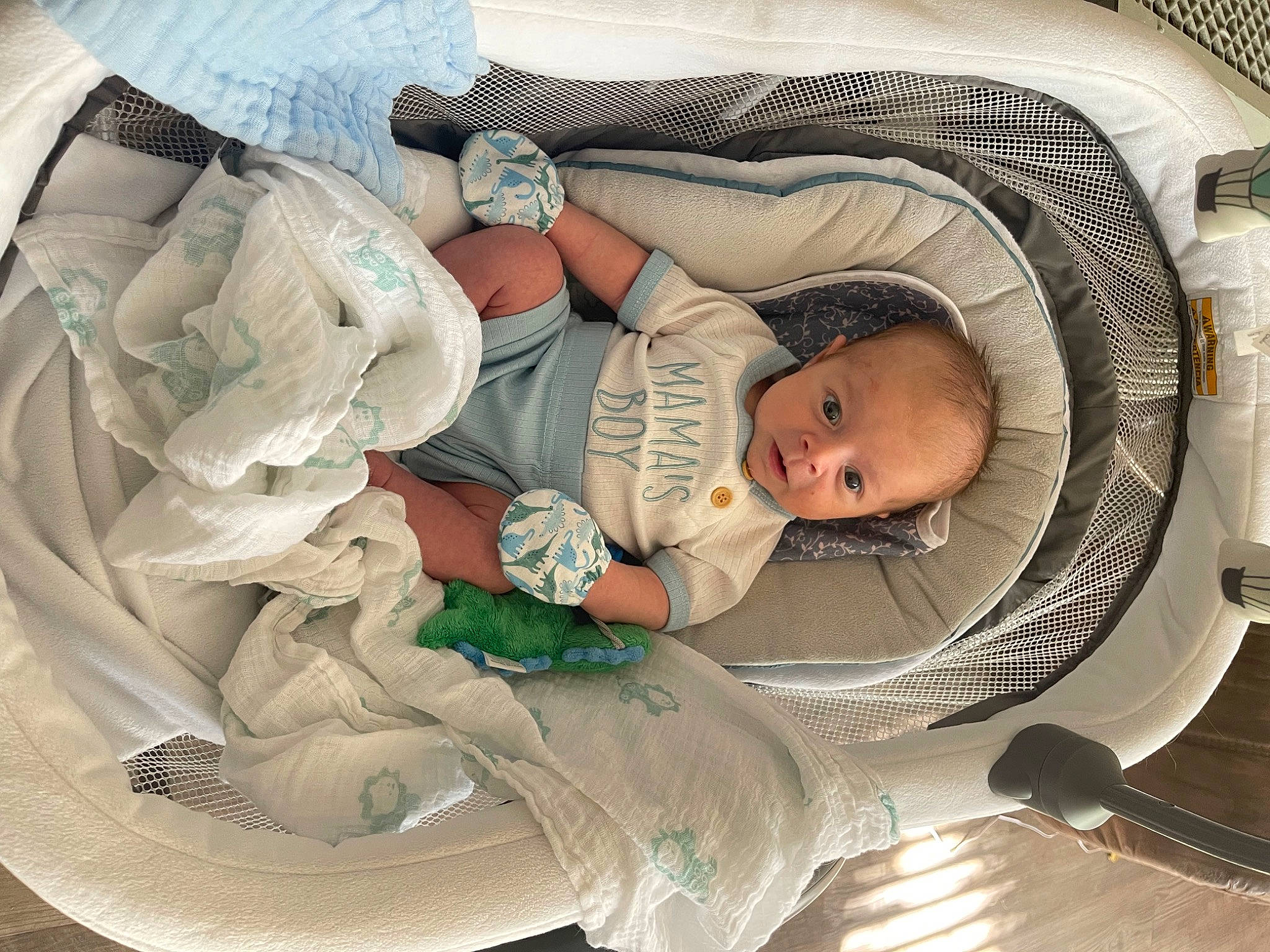 Aaron is registered to the contest to win money with this photo: baby, baby_carriage, baby_products, baby_safety, baby_sleeping, baby_toddler_clothing, child, comfort, infant_bed, linens, person, room, sitting, sleep, toddler