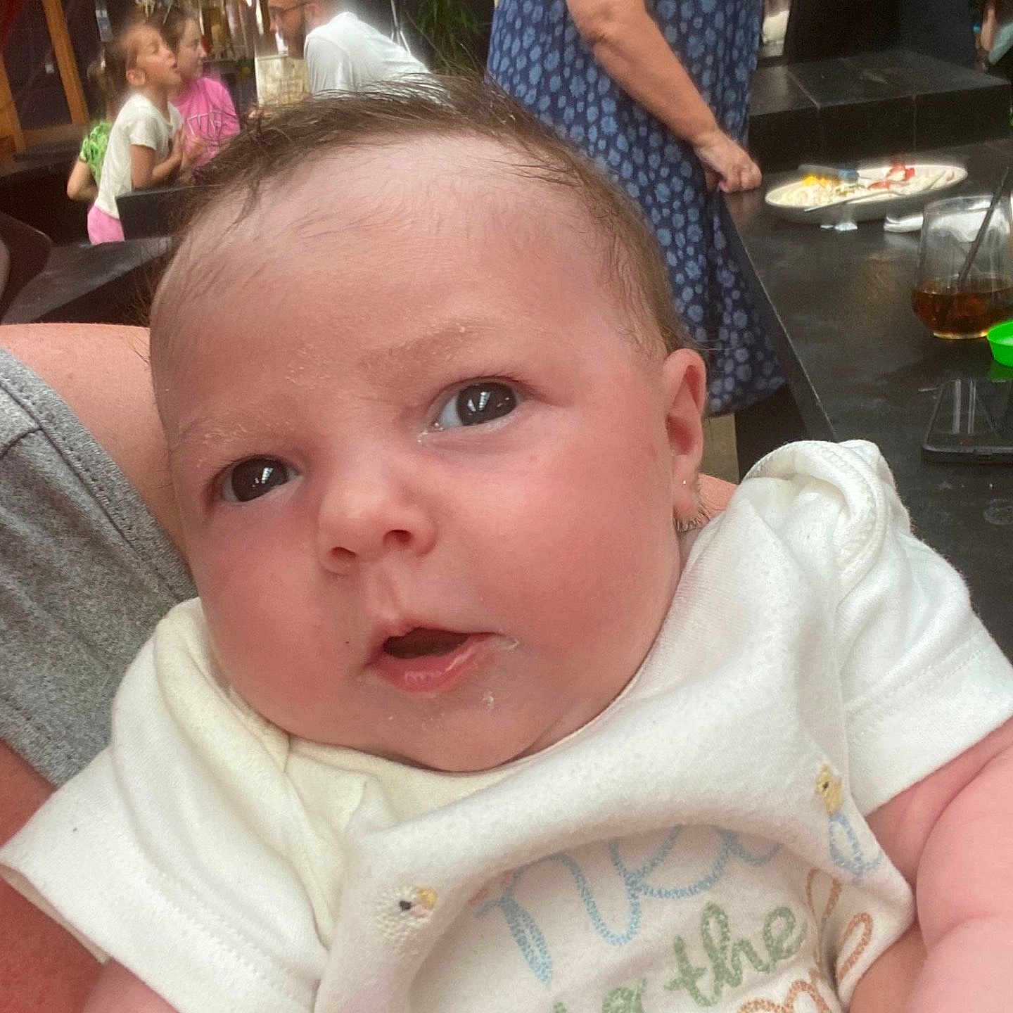 Ivy joined the competition — help win amazing prizes! adult, baby, background, casual, child, closeup, clothing, conversation, curious, event, expression, face, group, holding, indoor, infant, people, person, portrait, white_shirt