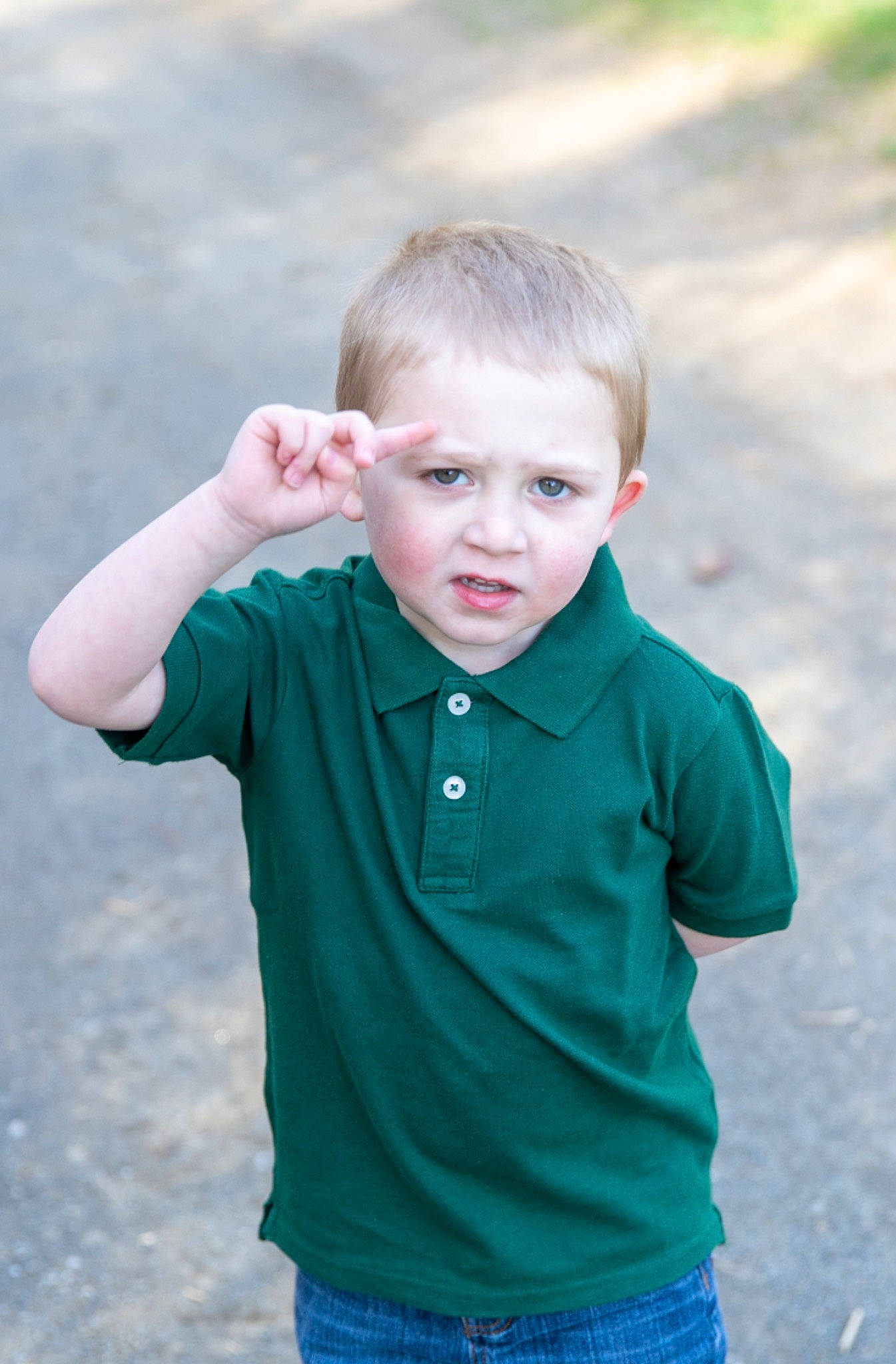 Sheldon is registered to the contest to win money with this photo: azure, cool, eye, flash_photography, gesture, grass, hair, happy, human_body, lip, people_in_nature, person, plant, shoulder, skin, sleeve, standing, t_shirt, toddler, tree