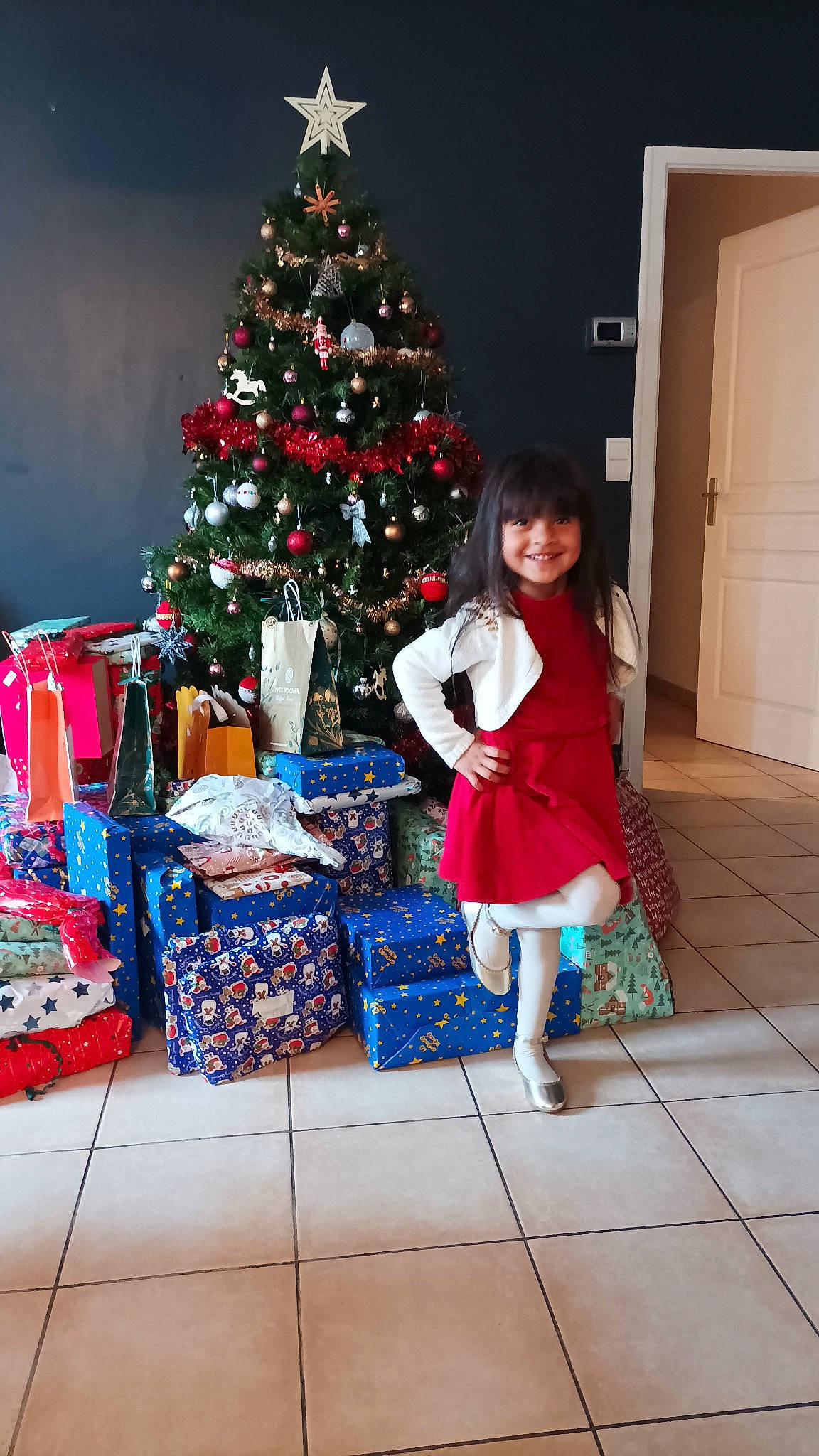 Mia a rejoint le concours — aidez-le/la à gagner de superbes lots ! beauty, christmas, christmas_decoration, christmas_eve, christmas_ornament, christmas_tree, door, event, evergreen, fun, holiday, holiday_ornament, interior_design, joy, ornament, person, pink, plant, smile, standing