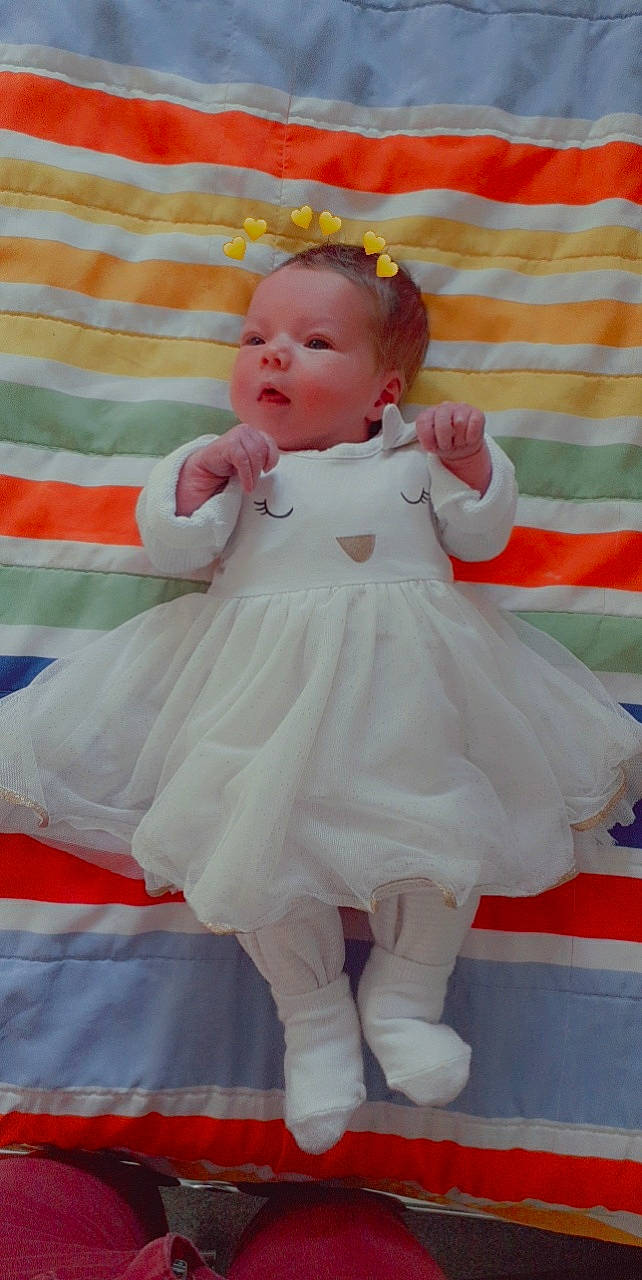 Victoire participe au concours pour gagner de l'argent avec cette photo : baby, baby_toddler_clothing, cheek, child, day_dress, dress, event, face, flooring, fun, happy, one_piece_garment, orange, pattern, person, pink, red, sitting, sleeve, textile