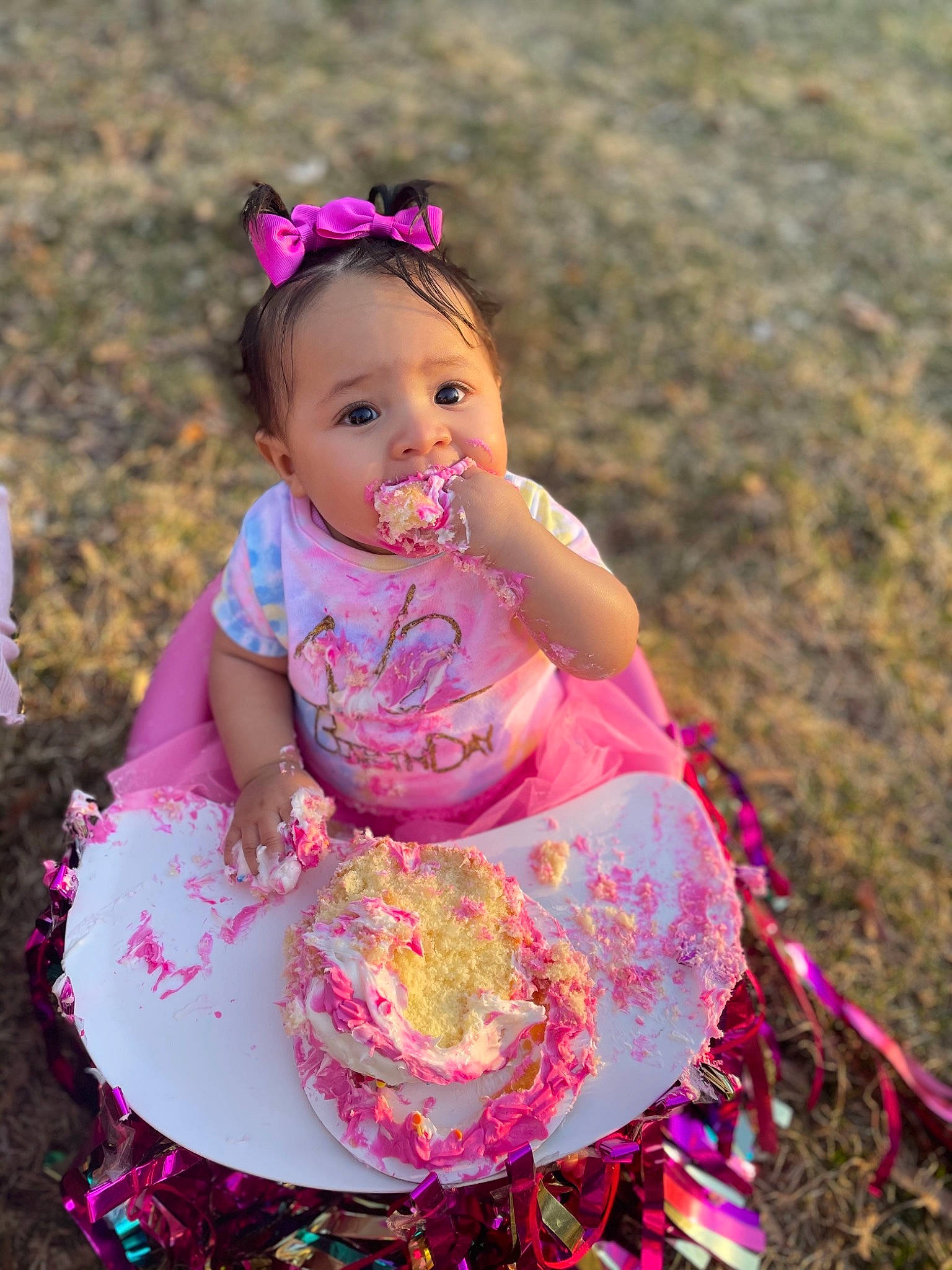 Jahzara is registered to the contest to win money with this photo: baby, baby_products, baby_toddler_clothing, cheek, child, dress, face, fashion_accessory, fun, grass, happy, lip, magenta, people_in_nature, person, pink, play, recreation, sitting, sweetness