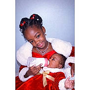 Julycia-kate participe au concours pour gagner de l'argent avec cette photo : child, baby, feeding, bottle, red_dress, fur_trim, jewelry, hair_bows, smile, love, family, indoor, portrait, cute, holiday_clothing, holding, infant, tender_moment, sitting, person