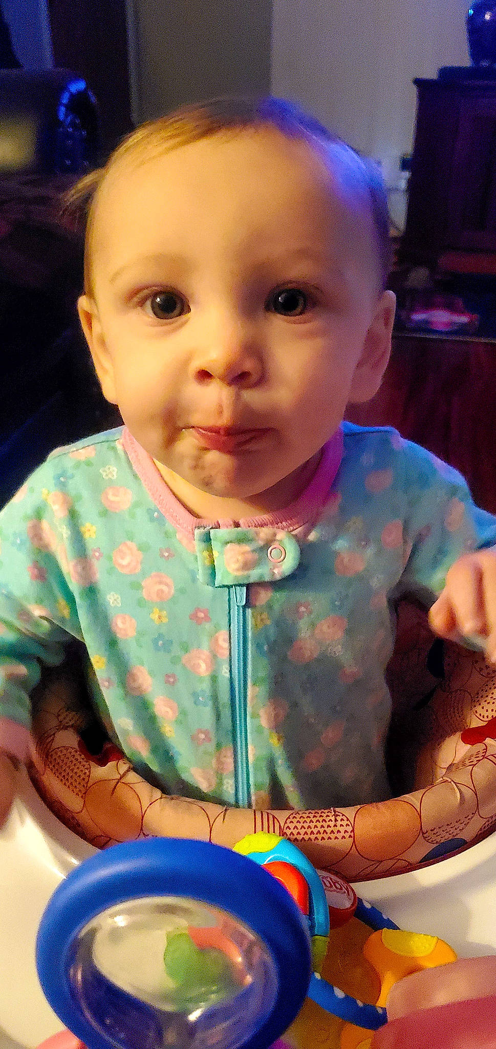 Freya joined the competition — help win amazing prizes! baby, baby_toddler_clothing, blue, cheek, child, chin, dress, facial_expression, fun, hairstyle, happy, iris, lip, mouth, nose, pattern, person, skin, sleeve, t_shirt