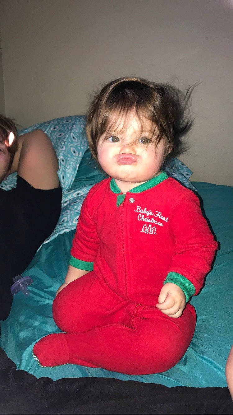 Kynleigh is registered to the contest to win money with this photo: baby_toddler_clothing, cheek, chin, comfort, eye, finger, hair, happy, head, human_body, iris, lip, mouth, neck, nose, person, shoulder, skin, sleeve, standing
