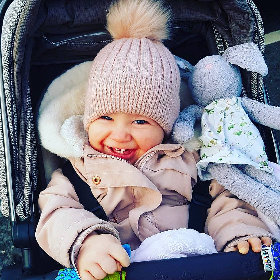 Harper-rose is registered to the contest to win money with this photo: beanie, cap, child, girl, headgear, infant, joy, knit_cap, material, person, product, toddler
