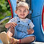 Ugo participe au concours pour gagner de l'argent avec cette photo : toddler, child, smiling, playground, outdoor, denim_overalls, striped_shirt, sandals, hair_tied, happy, sitting, sunlight, concrete, play_equipment, casual_clothing, cute, young_child, person, summer, fun