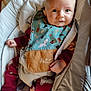 Mahé a rejoint le concours — aidez-le/la à gagner de superbes lots ! baby, infant, bib, pajamas, baby_seat, face, eyes, hand, clothing, fabric, indoor, child, cute, person, seat, comfort, expression, sitting, apparel, soft