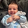 Hudson joined the competition — help win amazing prizes! baby, smiling, blue_clothing, blanket, hands, face, infant, portrait, happy, cute, soft_texture, cozy, child, newborn, closeup, human, apparel, warm, expression, indoor