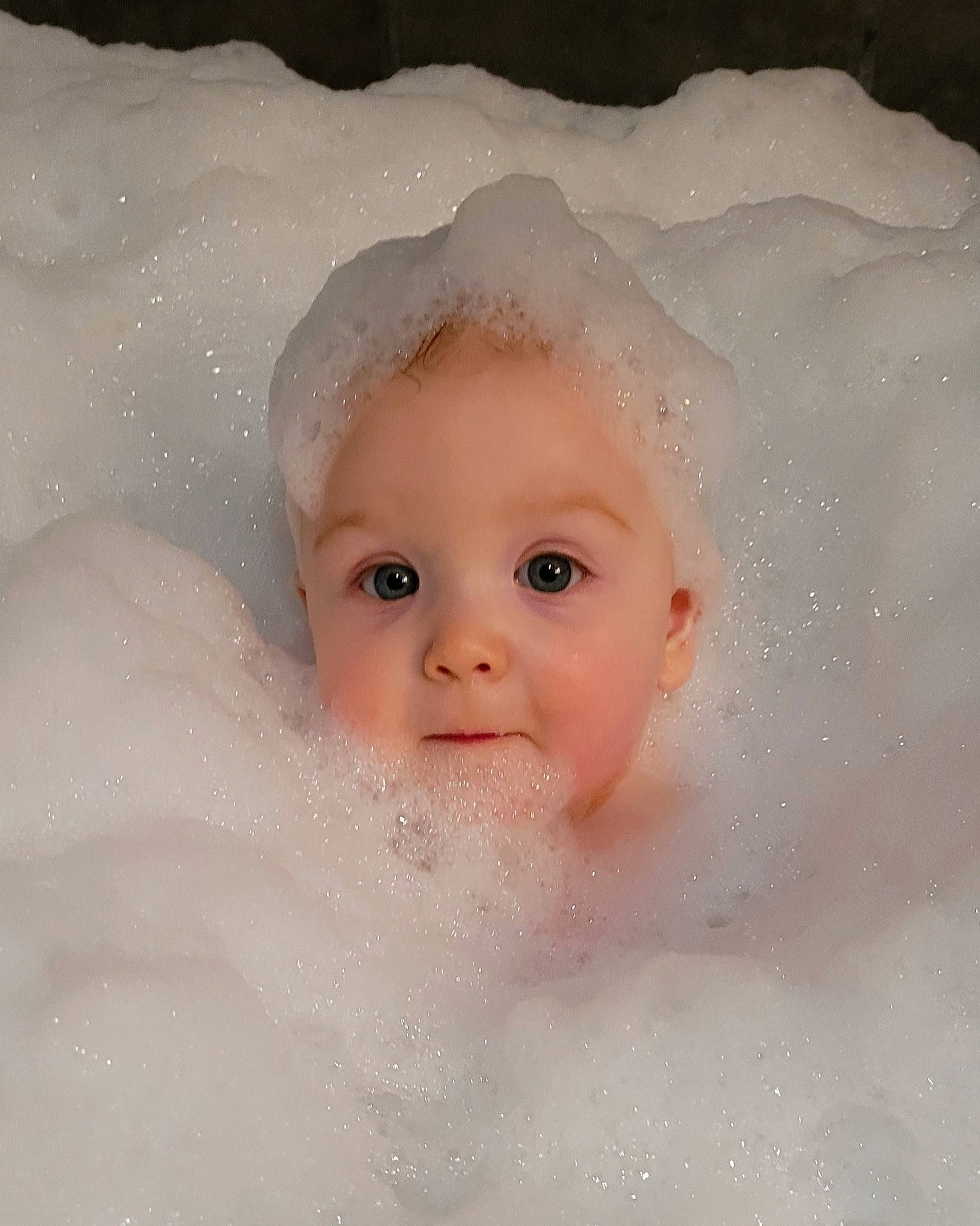Addyson is registered to the contest to win money with this photo: art, baby, baby_bathing, bathing, bathroom, bathtub, cheek, child, eye, eyelash, face, fluid, foam, happy, head, iris, jaw, lip, nose, person