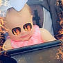 baby, child, stroller, bow, pink_dress, sunglasses, fire_filter, flames, face, head, cute, infant, seat, clothing, portrait, young_child, baby_girl, digital_filter, funny, sitting