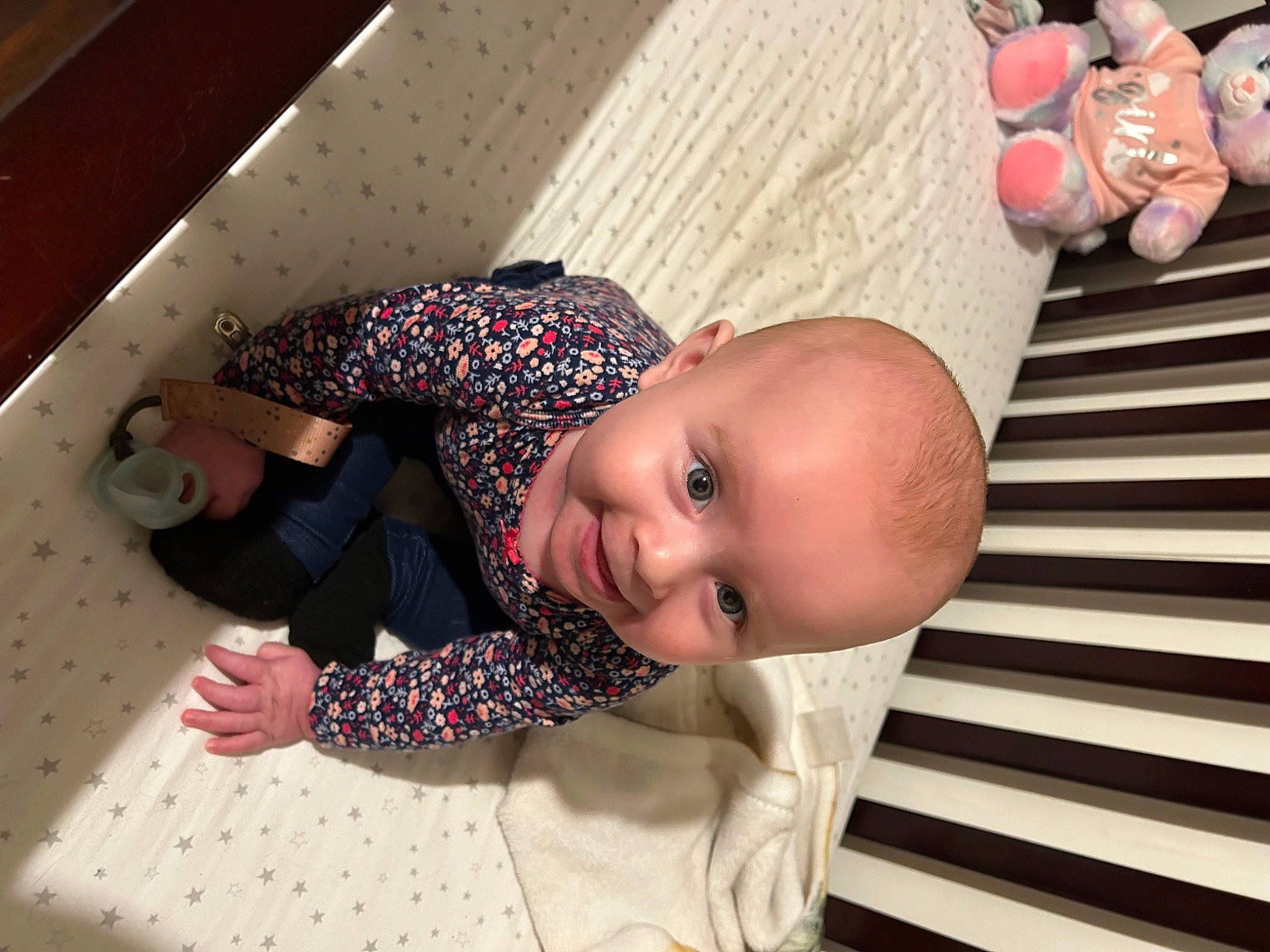 Beatrice joined the competition — help win amazing prizes! baby, baby_products, baby_safety, baby_toddler_clothing, cheek, child, comfort, finger, flooring, hand, human_body, mouth, pattern, person, pink, skin, sleeve, smile, thumb, toddler