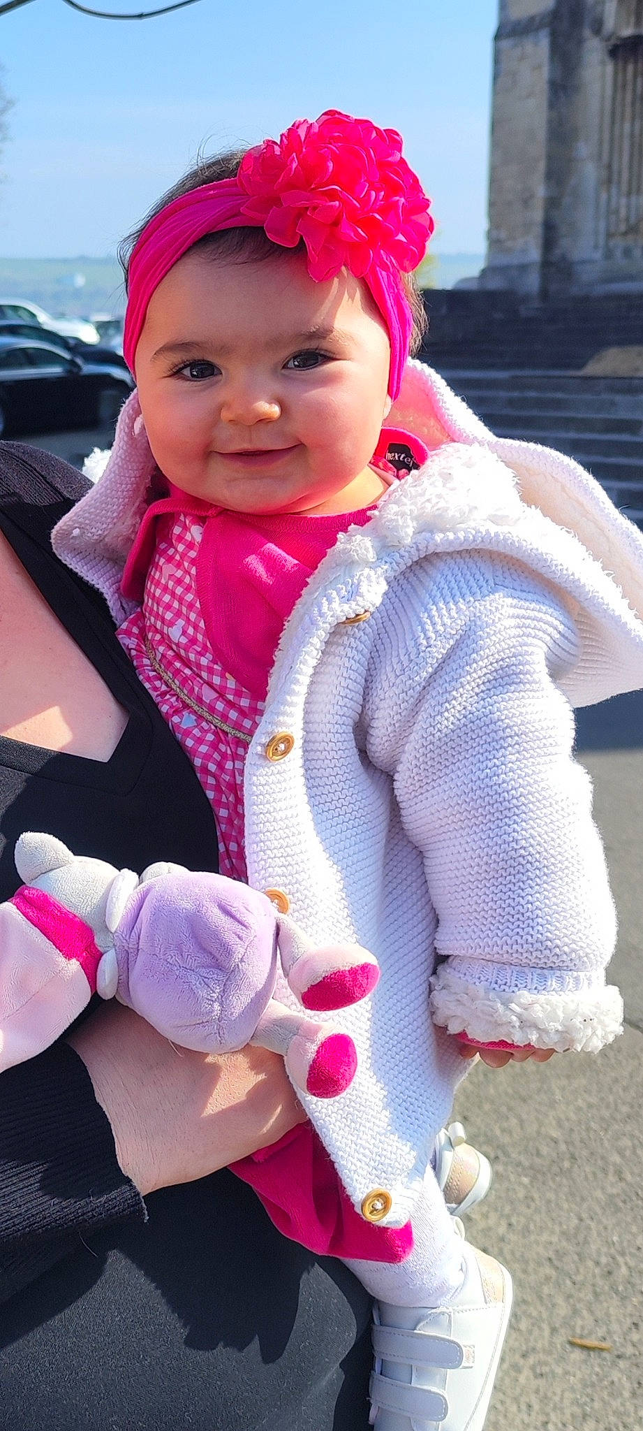 Nina participe au concours pour gagner de l'argent avec cette photo : baby, baby_carriage, baby_toddler_clothing, beauty, cap, child, electric_blue, face, fun, happy, headwear, lip, magenta, person, pink, product, purple, skin, sleeve, smile