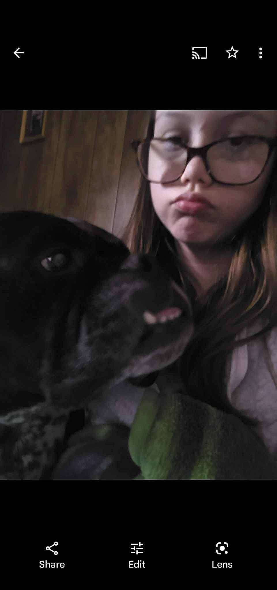 Destiny is registered to the contest to win money with this photo: black_hair, carnivore, companion_dog, dog, dog_breed, ear, eyelash, eyewear, fawn, felidae, flash_photography, gesture, glasses, jaw, lip, long_hair, nose, organ, person, vision_care