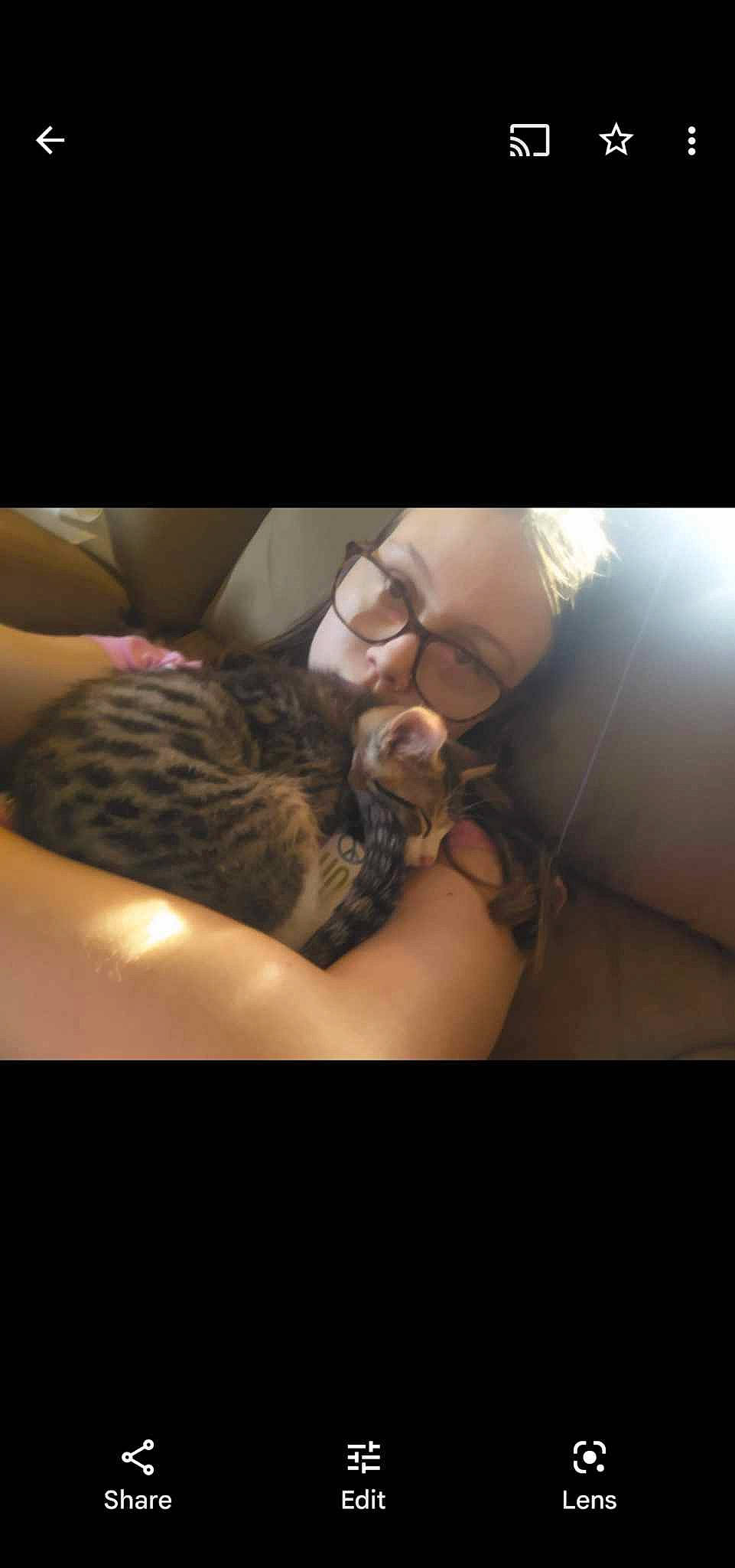 Destiny joined the competition — help win amazing prizes! carnivore, cat, cloud, comfort, companion_dog, darkness, elbow, eyewear, felidae, flash_photography, fur, gesture, happy, human_leg, nail, person, sitting, small_to_medium_sized_cats, tattoo, thigh