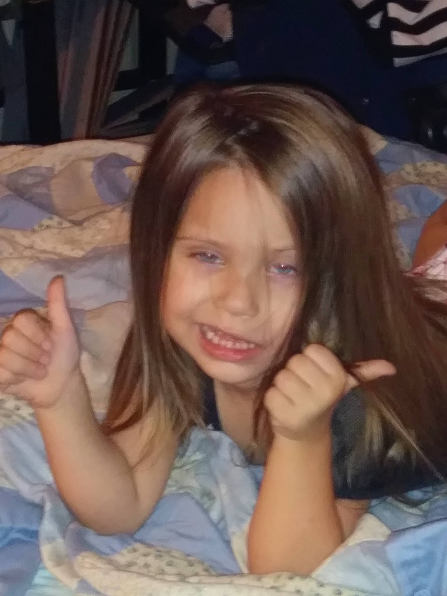 Amaria joined the competition — help win amazing prizes! beauty, blond, brown_hair, child, chin, face, finger, gesture, hair, hand, joy, long_hair, mouth, nose, person, smile, thumb