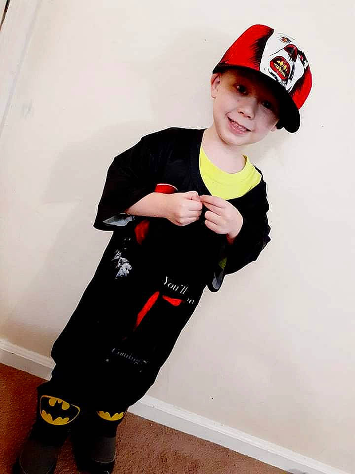 Tommy Jr is registered to the contest to win money with this photo: cap, child, clothing, costume, costume_accessory, fictional_character, headgear, headwear, joy, person, sleeve, sportswear, t_shirt, toddler