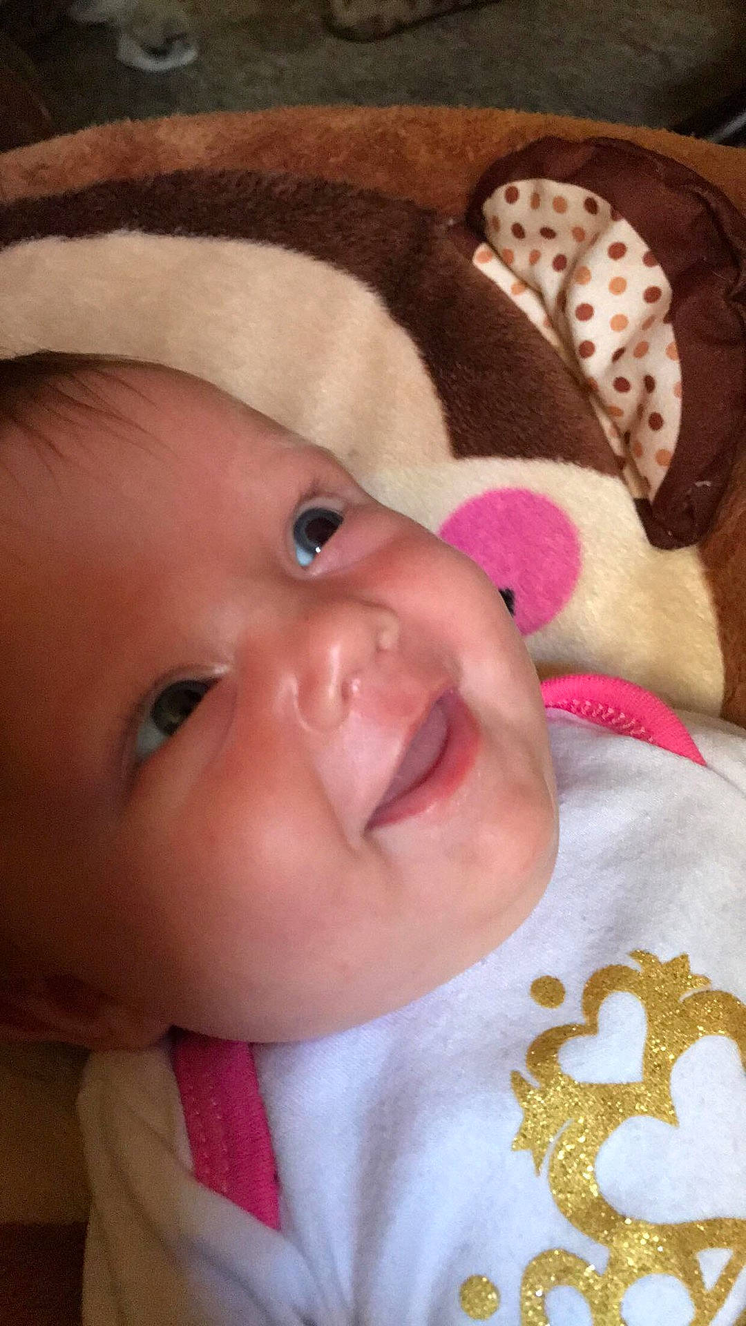 Kaydence is registered to the contest to win money with this photo: cheek, child, ear, eye, face, finger, girl, head, infant, iris, lip, mouth, nose, organ, person, pink, product, skin, smile, toddler