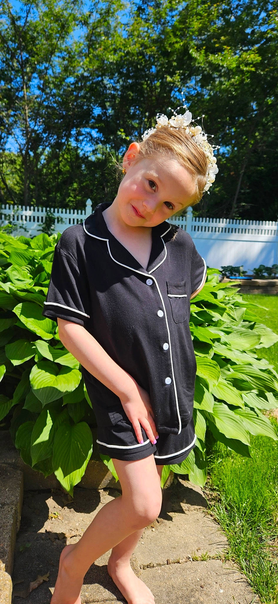 Madelyn joined the competition — help win amazing prizes! collar, electric_blue, formal_wear, garden, grass, jewellery, joy, leisure, neck, pattern, people_in_nature, person, plant, shorts, shrub, sleeve, sportswear, t_shirt, top, tree