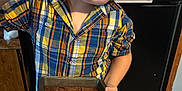 Davis joined the competition — help win amazing prizes! baking, blue_jeans, boy, brownies, casual, celebration, child, food, happy, homemade, indoor, kitchen, peace_sign, person, photograph, plaid_shirt, portrait, refrigerator, smiling, standing