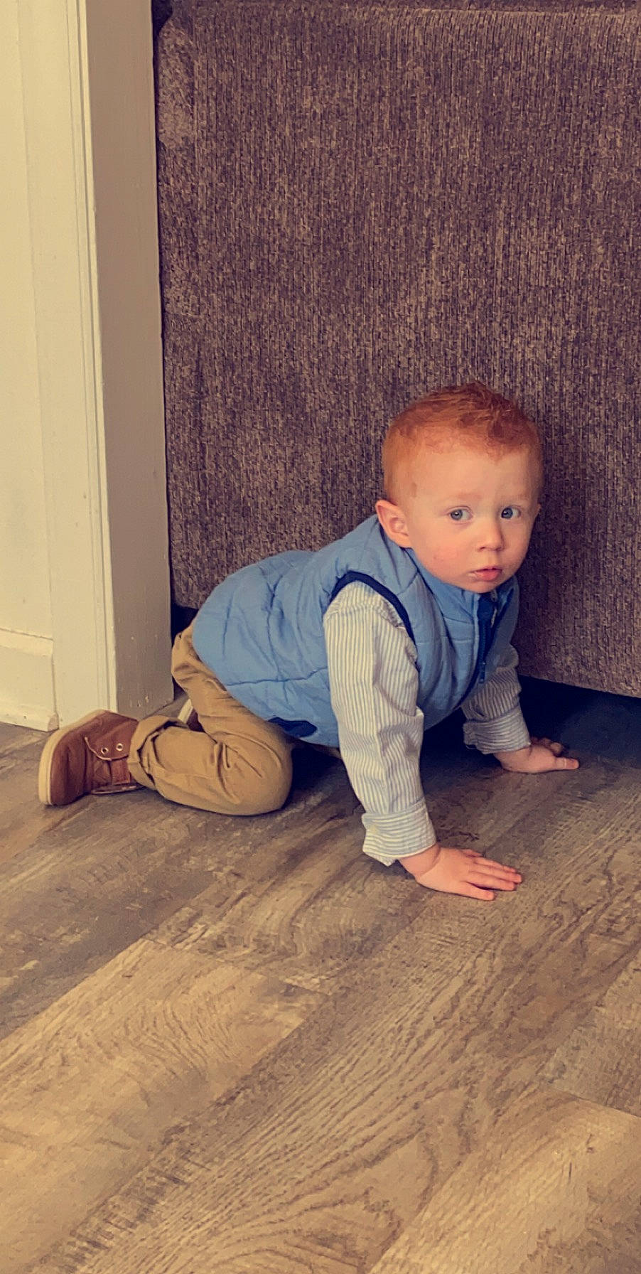 Clay is registered to the contest to win money with this photo: baby, baby_toddler_clothing, comfort, crawling, flash_photography, floor, flooring, fun, happy, hardwood, knee, laminate_flooring, people_in_nature, person, skin, t_shirt, tints_and_shades, toddler, wood, wood_flooring