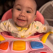Ace'Lynn joined the competition — help win amazing prizes! baby, smiling, infant, toy, colorful, pink, walker, face, happy, child, cute, clothing, play, indoors, closeup, person, joy, early_childhood, seat, expression
