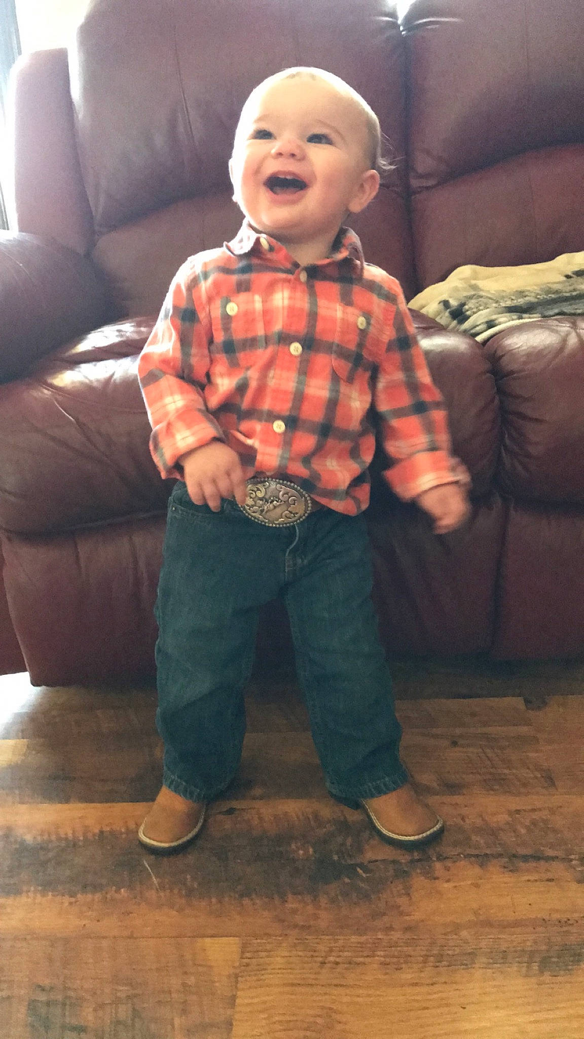 Hunter joined the competition — help win amazing prizes! baby, cheek, child, cool, face, fun, head, pattern, person, plaid, sitting, smile, toddler