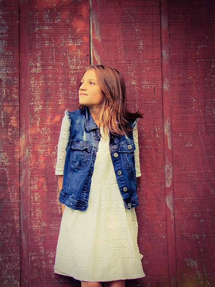 Madyson joined the competition — help win amazing prizes! bangs, brick, brickwork, button, clothing, collar, day_dress, denim, embellishment, fashion_design, hair_coloring, jacket, joy, long_hair, one_piece_garment, outerwear, pattern, person, sleeve, street_fashion