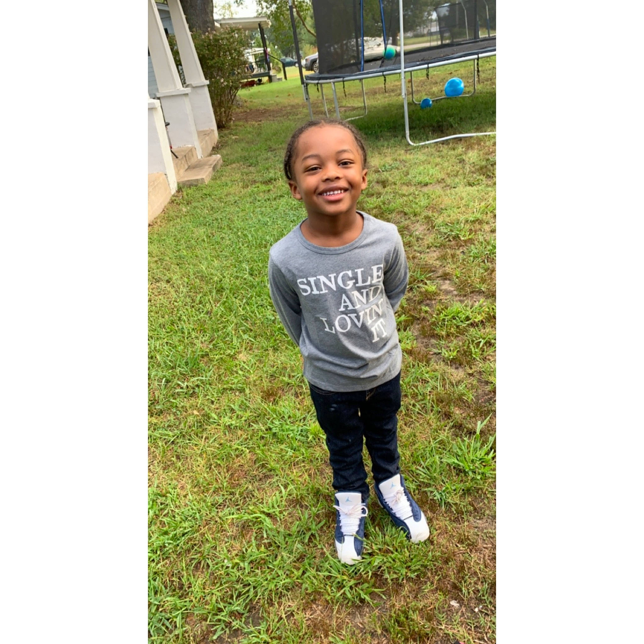 Jakaedyn joined the competition — help win amazing prizes! active_pants, baby_toddler_clothing, backyard, child, joy, lawn, person, sleeve, sock, sweatpant, t_shirt, toddler, walking_shoe, yard