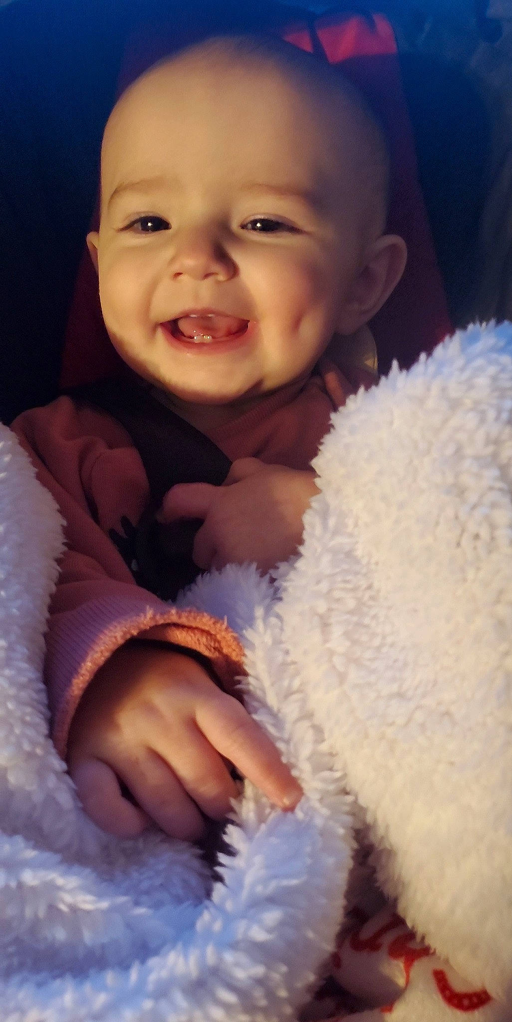 Kenna is registered to the contest to win money with this photo: baby, baby_toddler_clothing, cheek, comfort, eye, eyebrow, finger, flash_photography, gesture, happy, iris, joy, lip, mammal, mouth, nose, organ, person, skin, smile