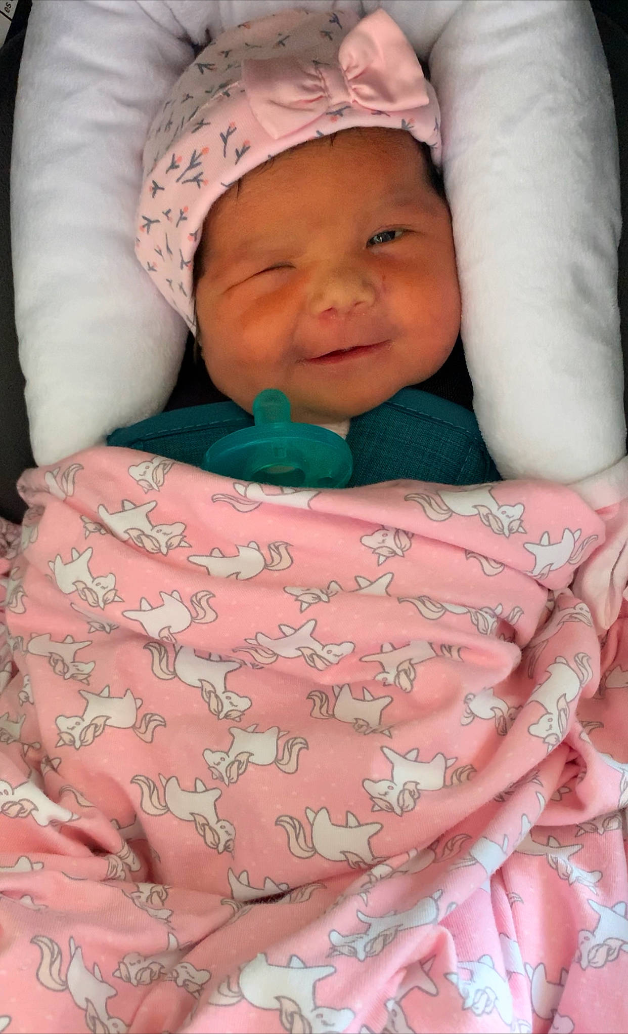 Michaella is registered to the contest to win money with this photo: baby, baby_products, baby_sleeping, bedding, bedtime, birth, blanket, cheek, child, headwear, linens, nap, person, pink, product, skin, sleep, textile, toddler