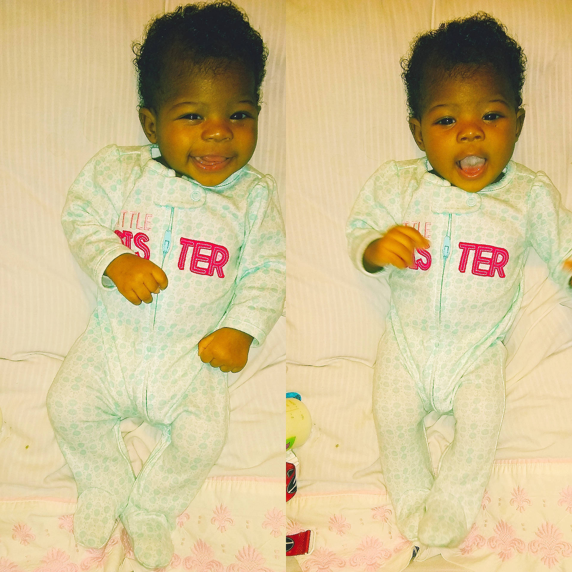 Journie is registered to the contest to win money with this photo: arm, baby, baby_toddler_clothing, cheek, face, facial_expression, finger, gesture, hand, happy, head, joy, nose, outerwear, people_in_nature, person, product, skin, sleeve, smile