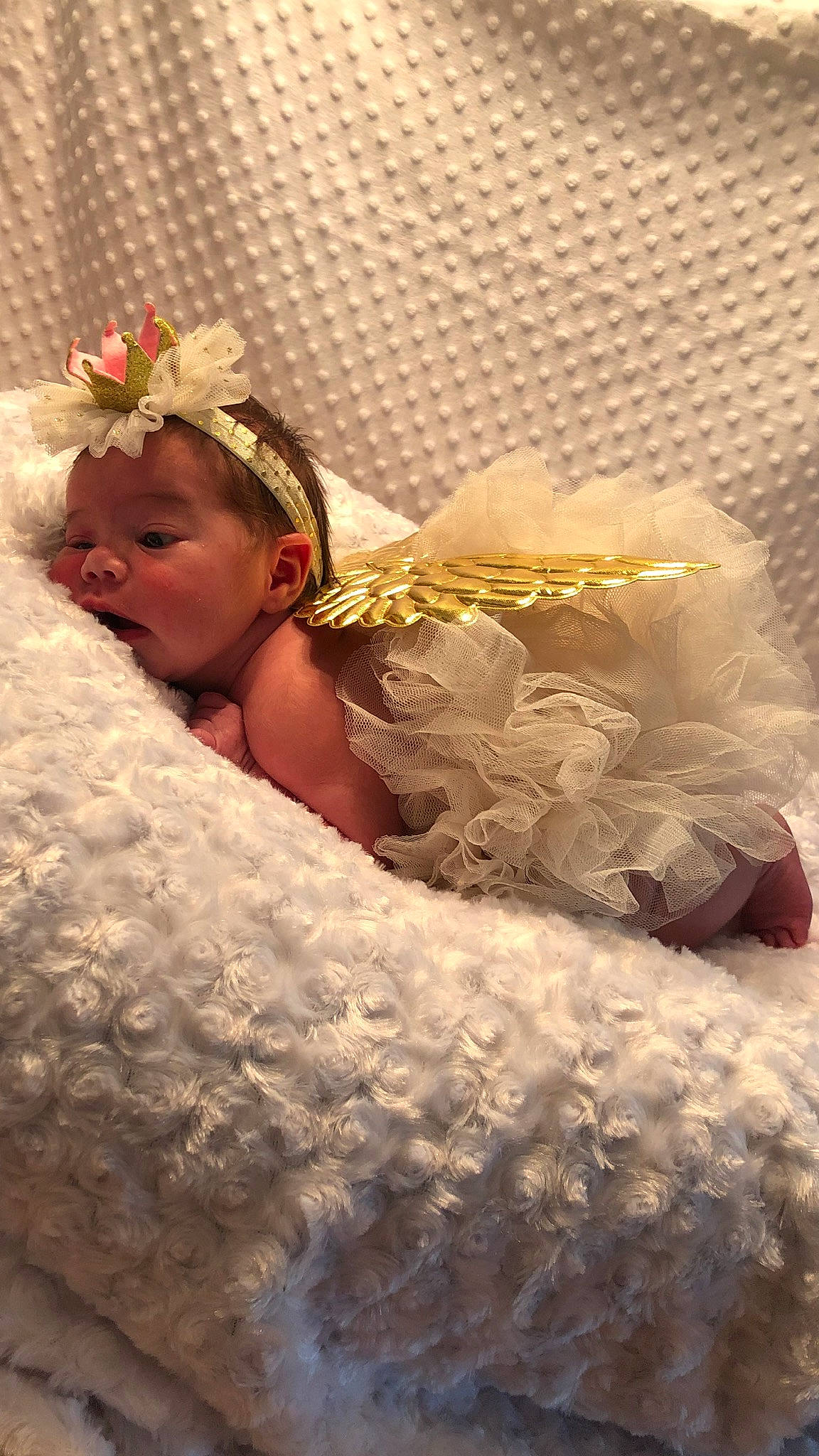 Charolette joined the competition — help win amazing prizes! baby, baby_sleeping, baby_toddler_clothing, bedding, bridal_accessory, child, comfort, dress, embellishment, event, eye, flash_photography, fur, hair_accessory, happy, headband, headgear, headpiece, linens, person